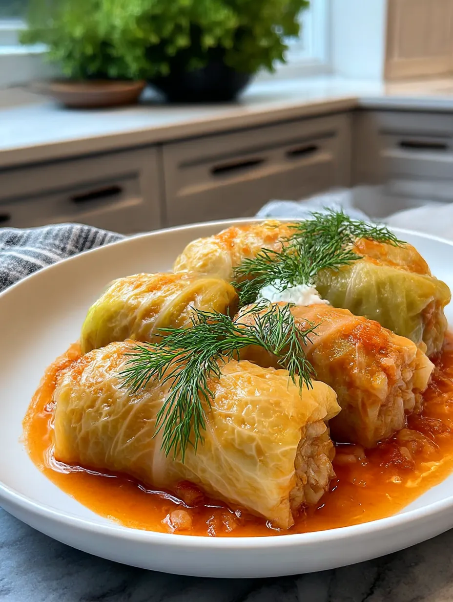 A plate of Polish Stuffed Cabbage Rolls.