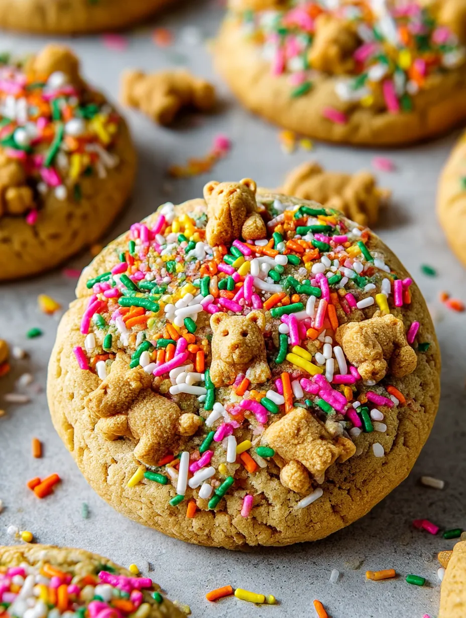 Easy Teddy Graham Funfetti Stuffed Cookie Butter Cookies.