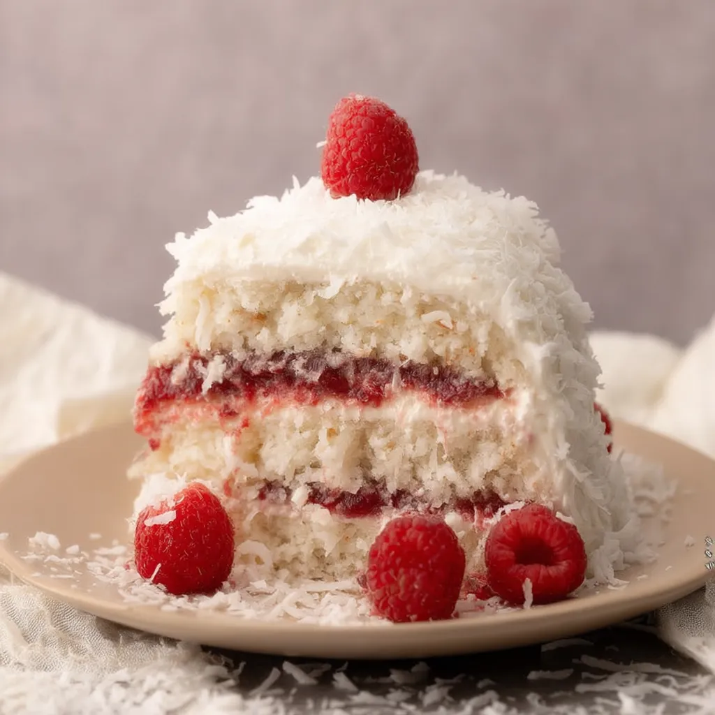 Raspberry Swirl Coconut Snowball Cake