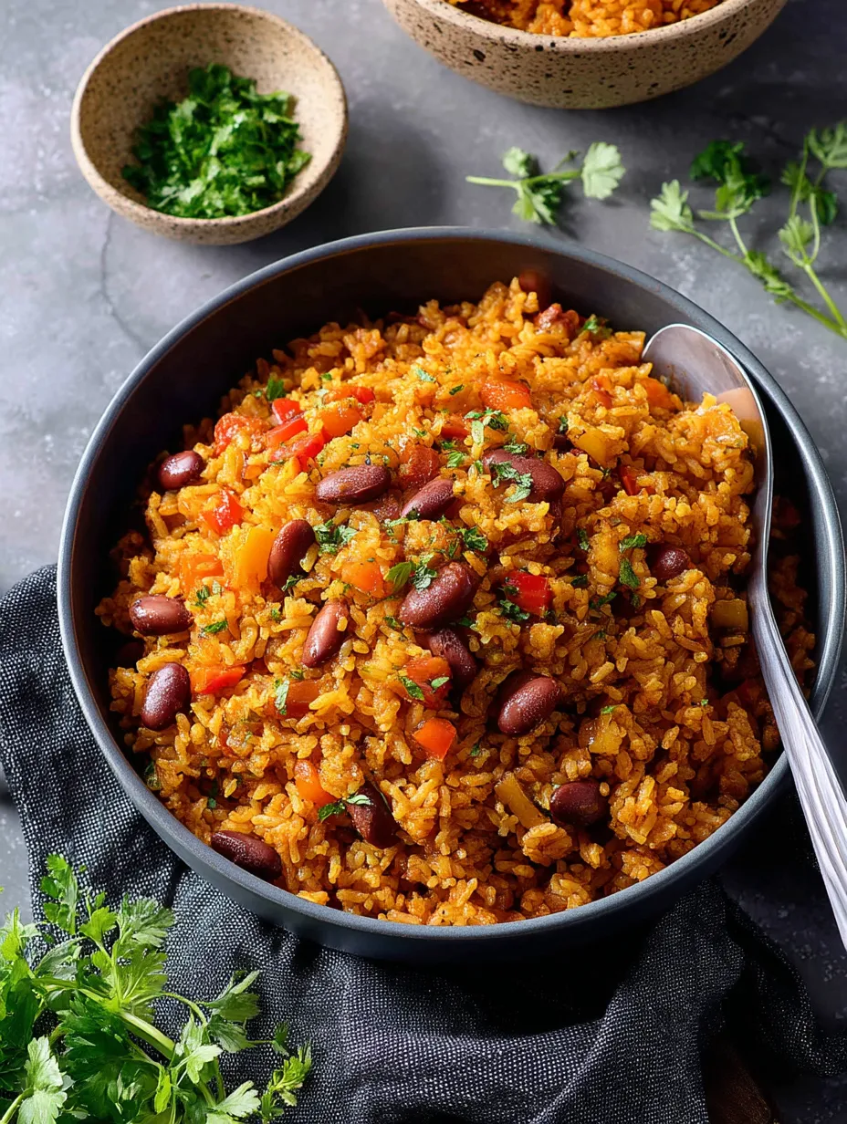 A bowl of Spanish Rice And Beans.