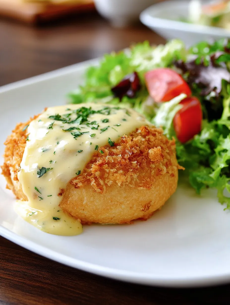A plate of Chicken Pillows with Creamy Parmesan Sauce.