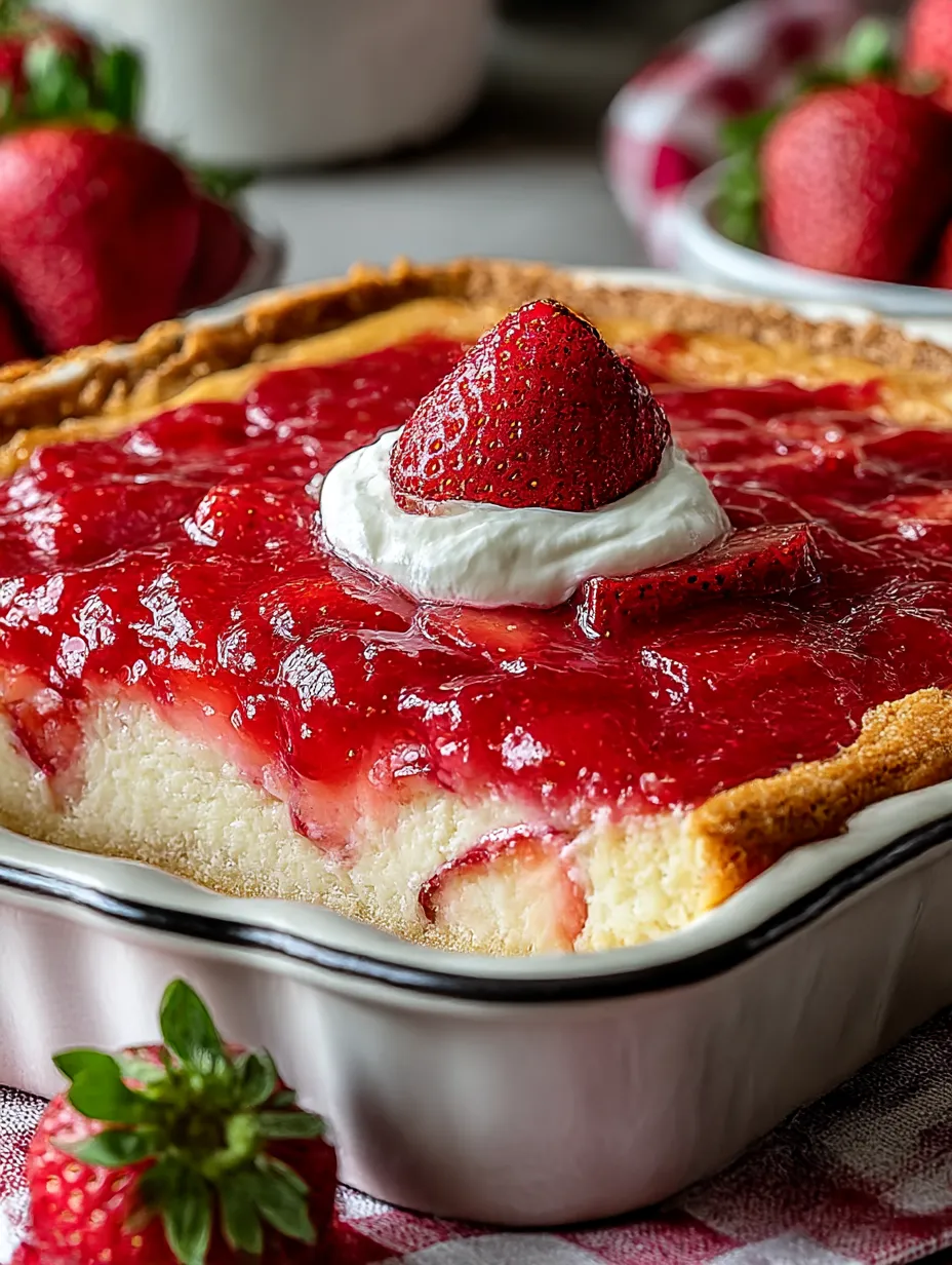 A slice of pie with strawberries on top.