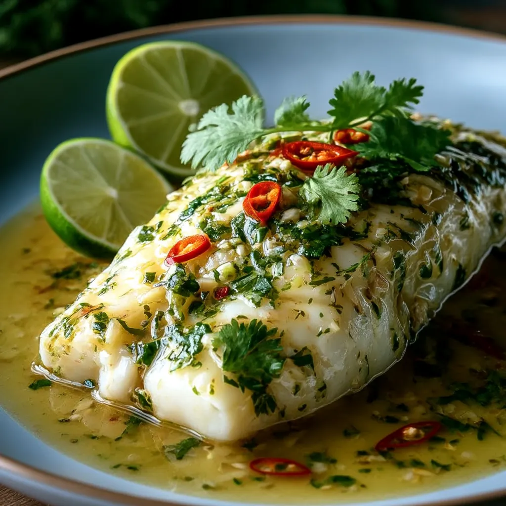 Thai Lime-Garlic Steamed Fish with Coconut Lemongrass Sauce