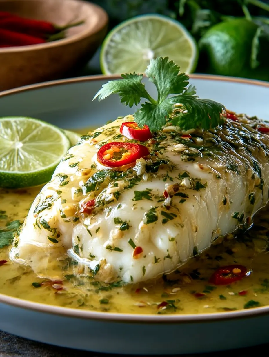 A plate of Thai Lime-Garlic Steamed Fish.