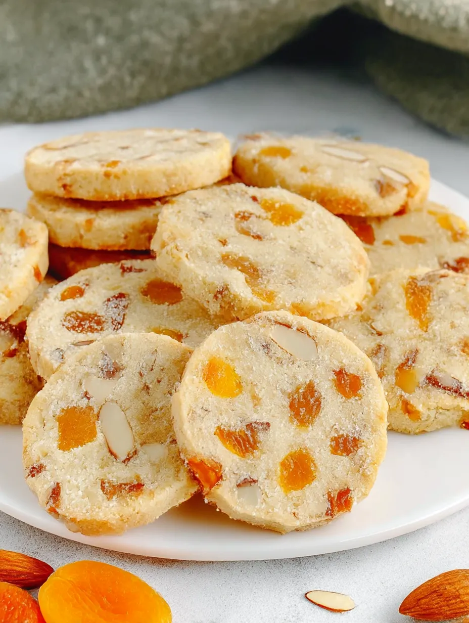 A plate of Apricot Almond Shortbread Cookies.