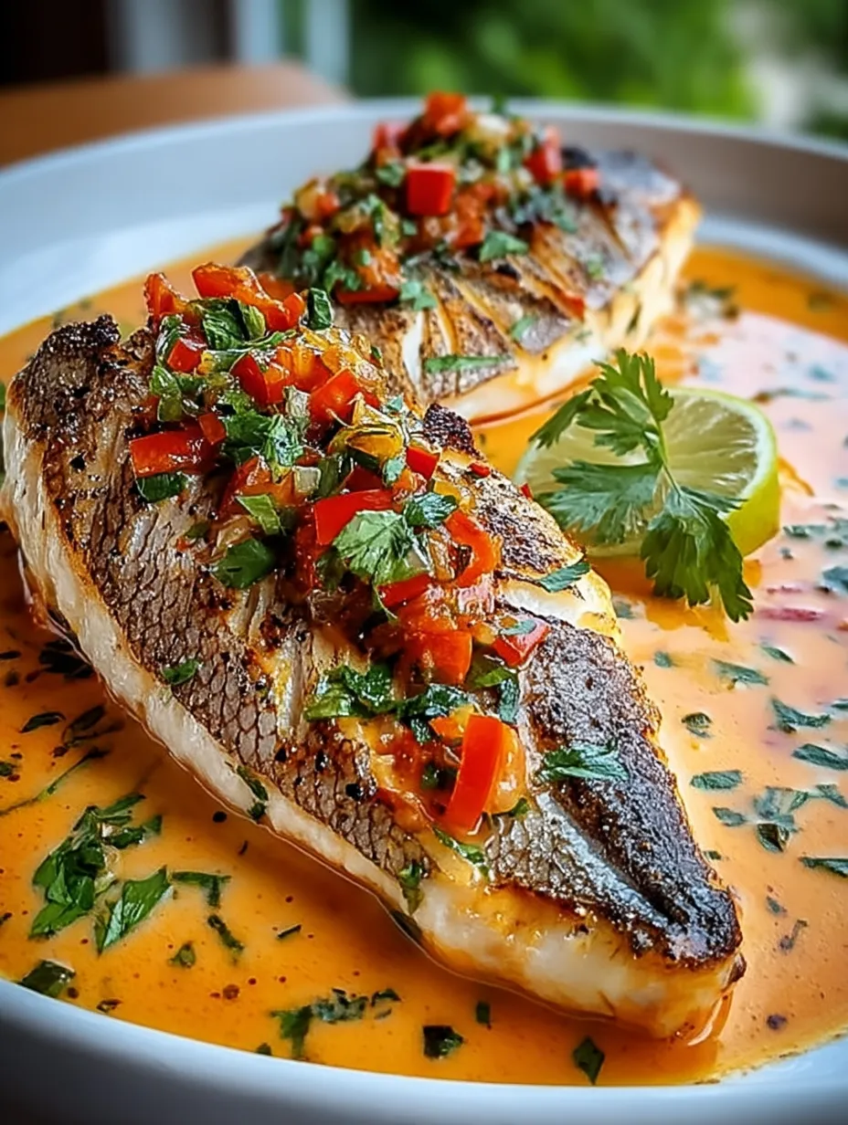 A plate of Red Snapper with Creamy Creole Sauce.