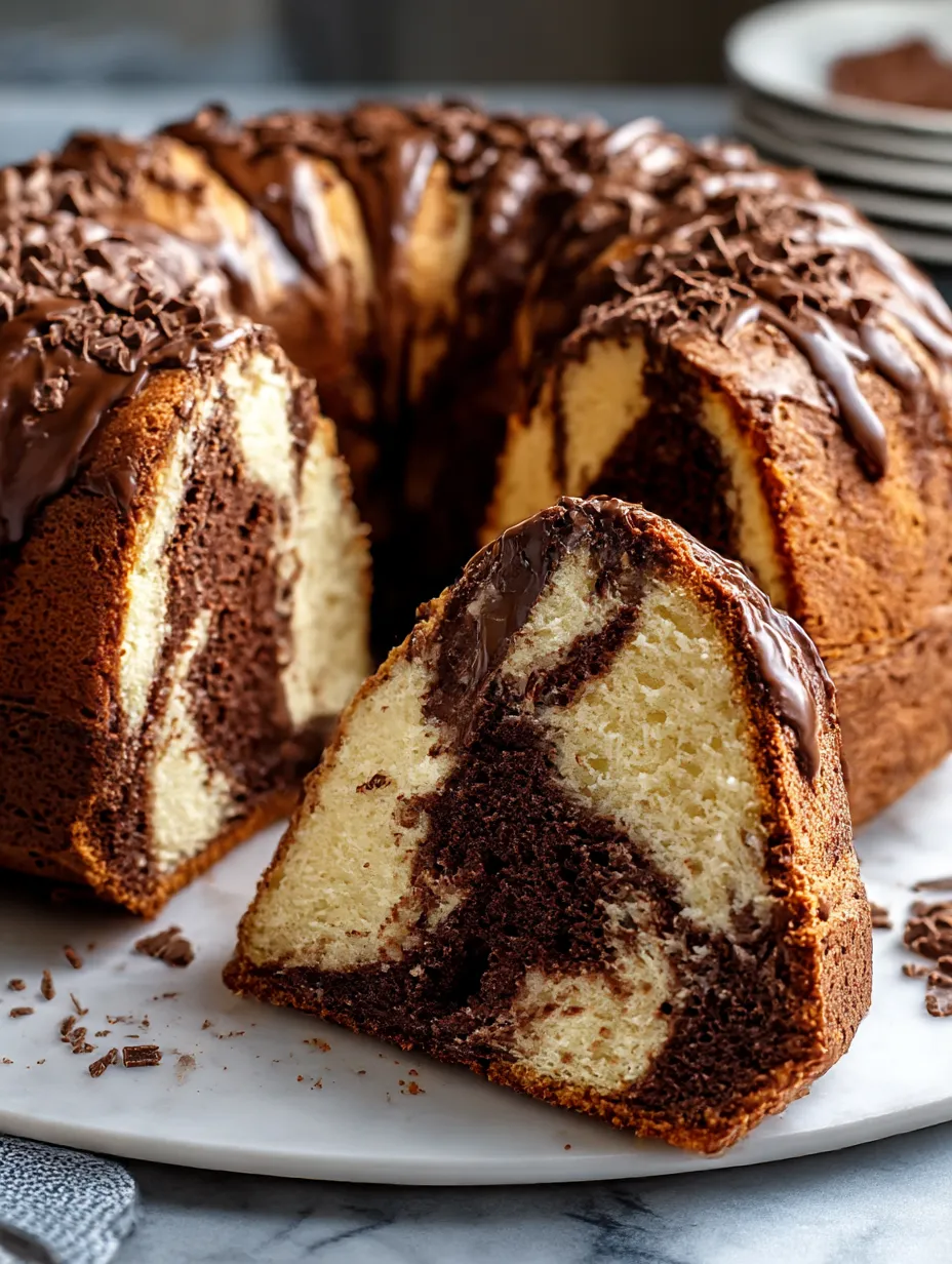 A slice of Double Chocolate Ricotta Marble Cake.