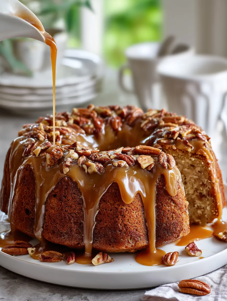 Apple Pecan Cake With Caramel Glaze Recipe.