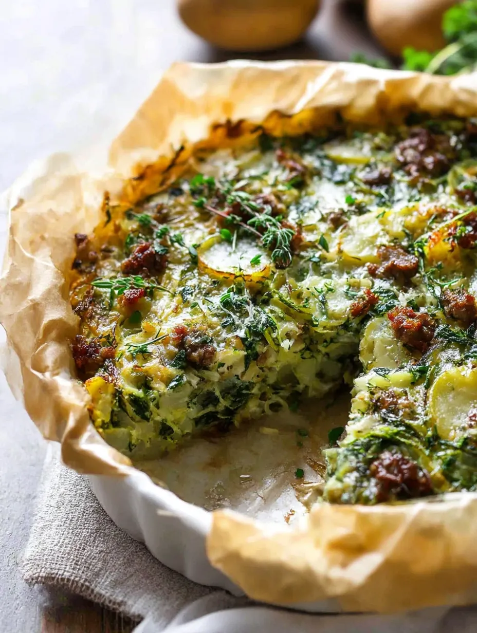 A slice of Sausage Potato Pie.