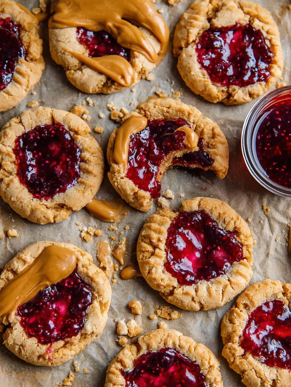 Easy Peanut Butter and Jelly Cookies.