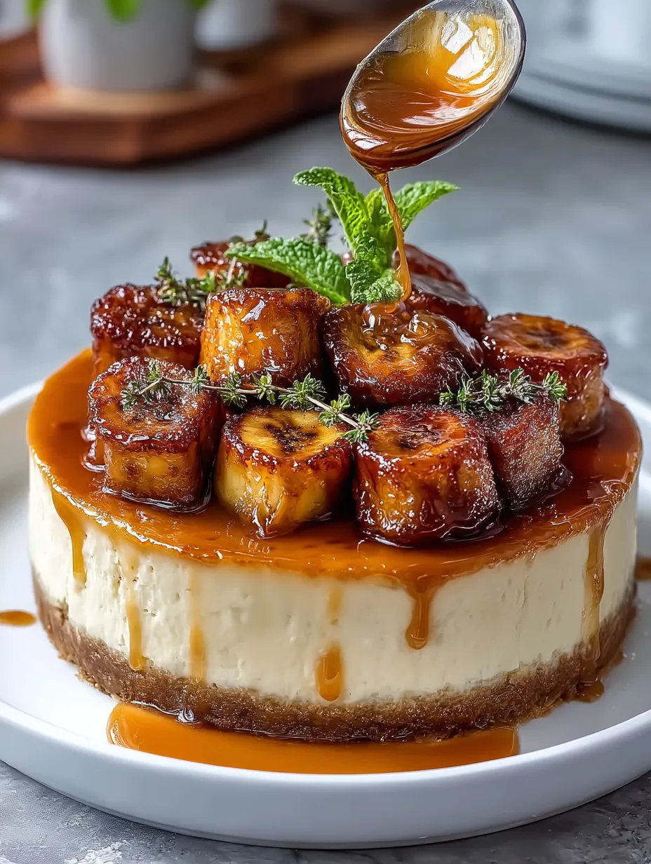 A slice of Caramelized Banana Cheesecake.