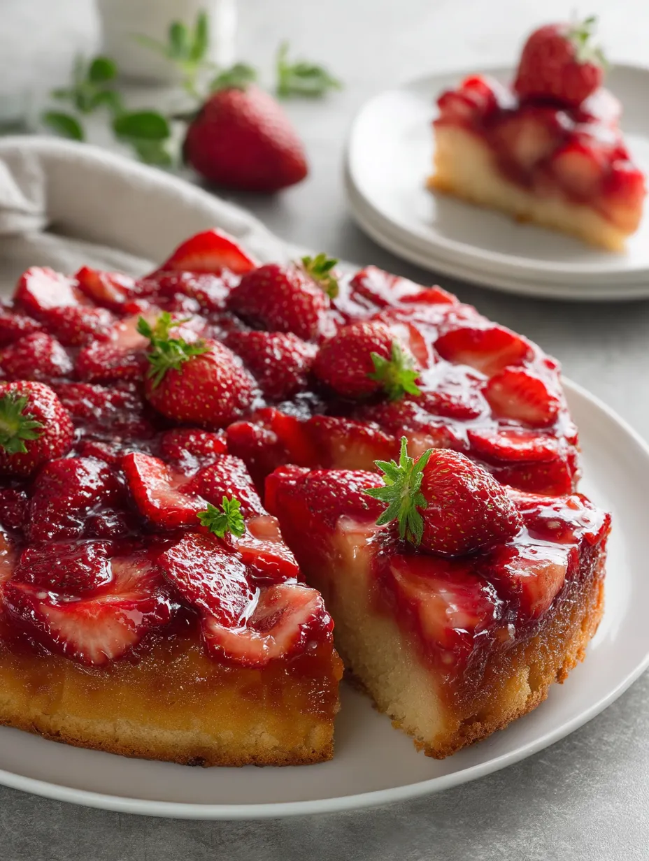 A slice of Strawberry Upside Down Cake.