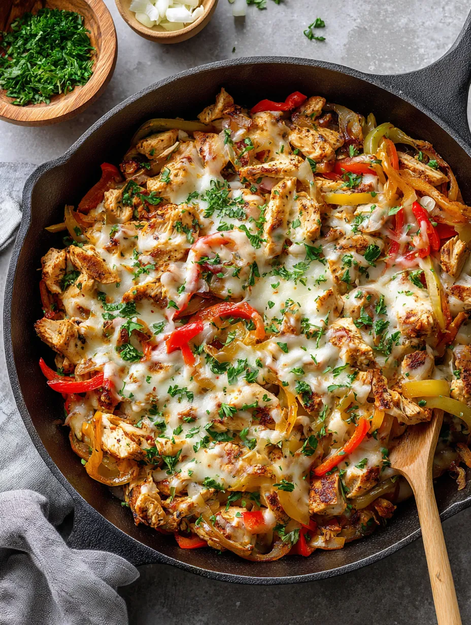 A pan of chicken and peppers.