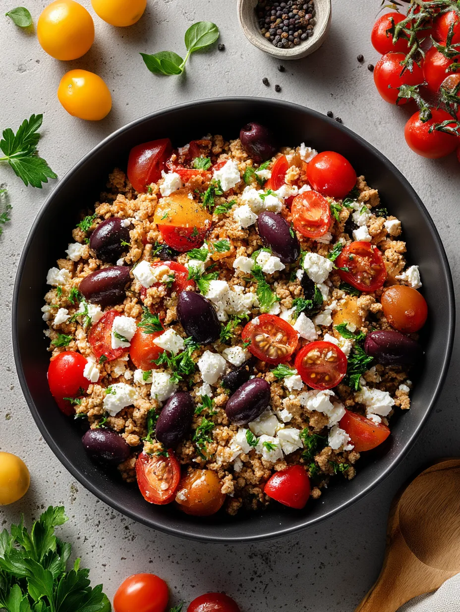 Mediterranean Keto Ground Chicken Skillet.