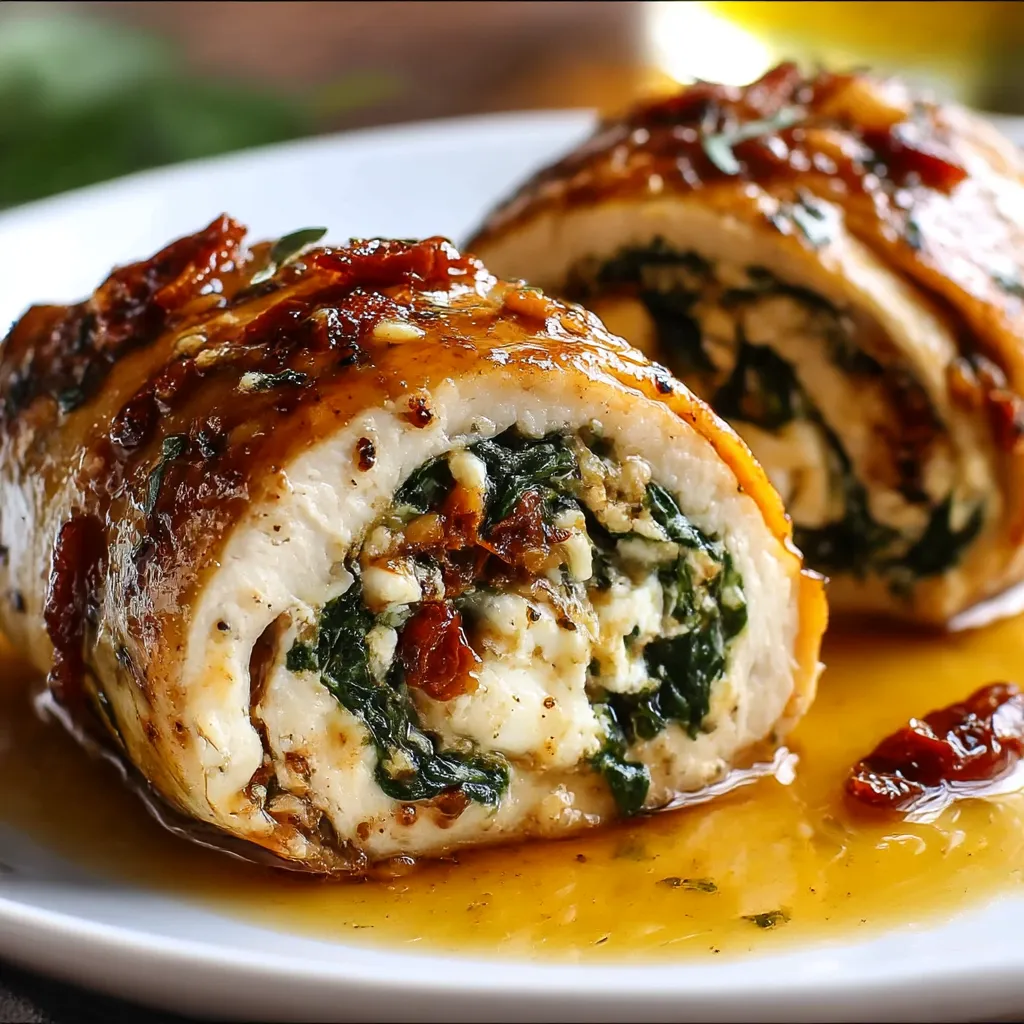 Rolled Up Chicken with Feta, Spinach, and Sun-Dried Tomatoes