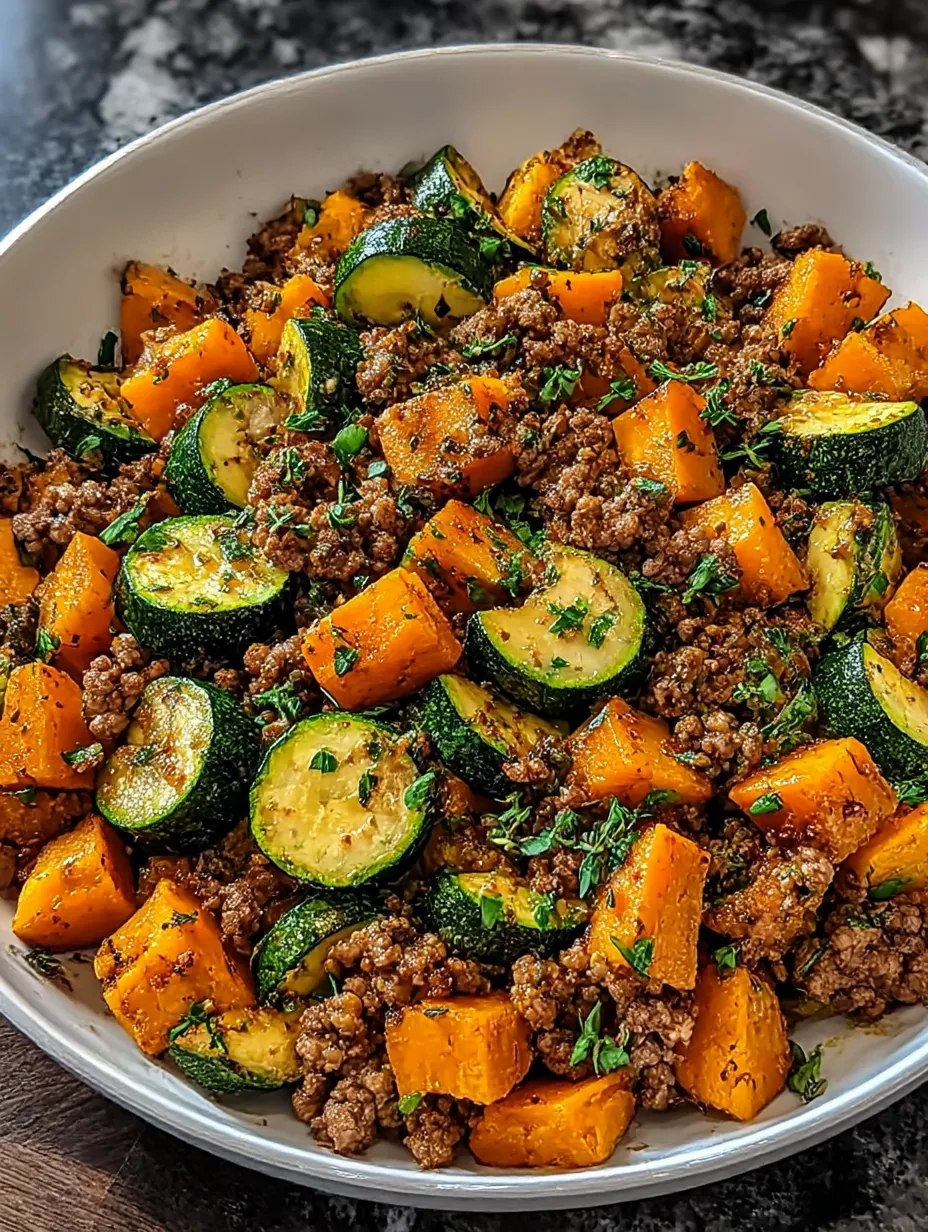 Ground Beef Zucchini Sweet Potato Skillet Recipe.