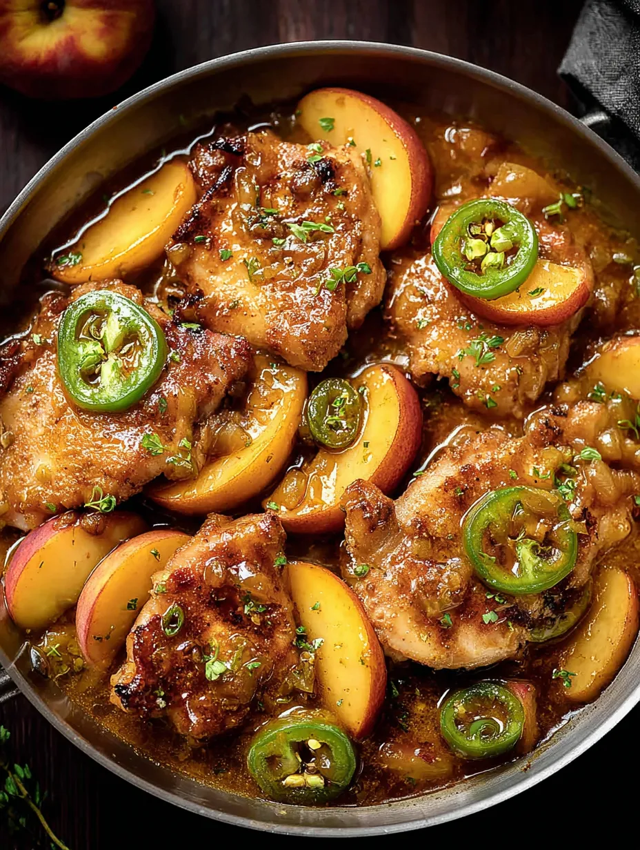 A pan of Jalapeno Peach Chicken.