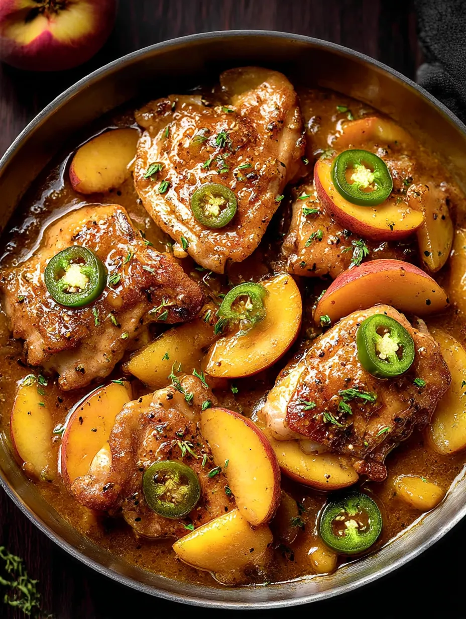A bowl of Jalapeno Peach Chicken.