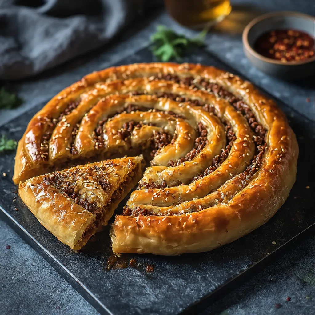Turkish Spiral Borek with Spiced Ground Beef