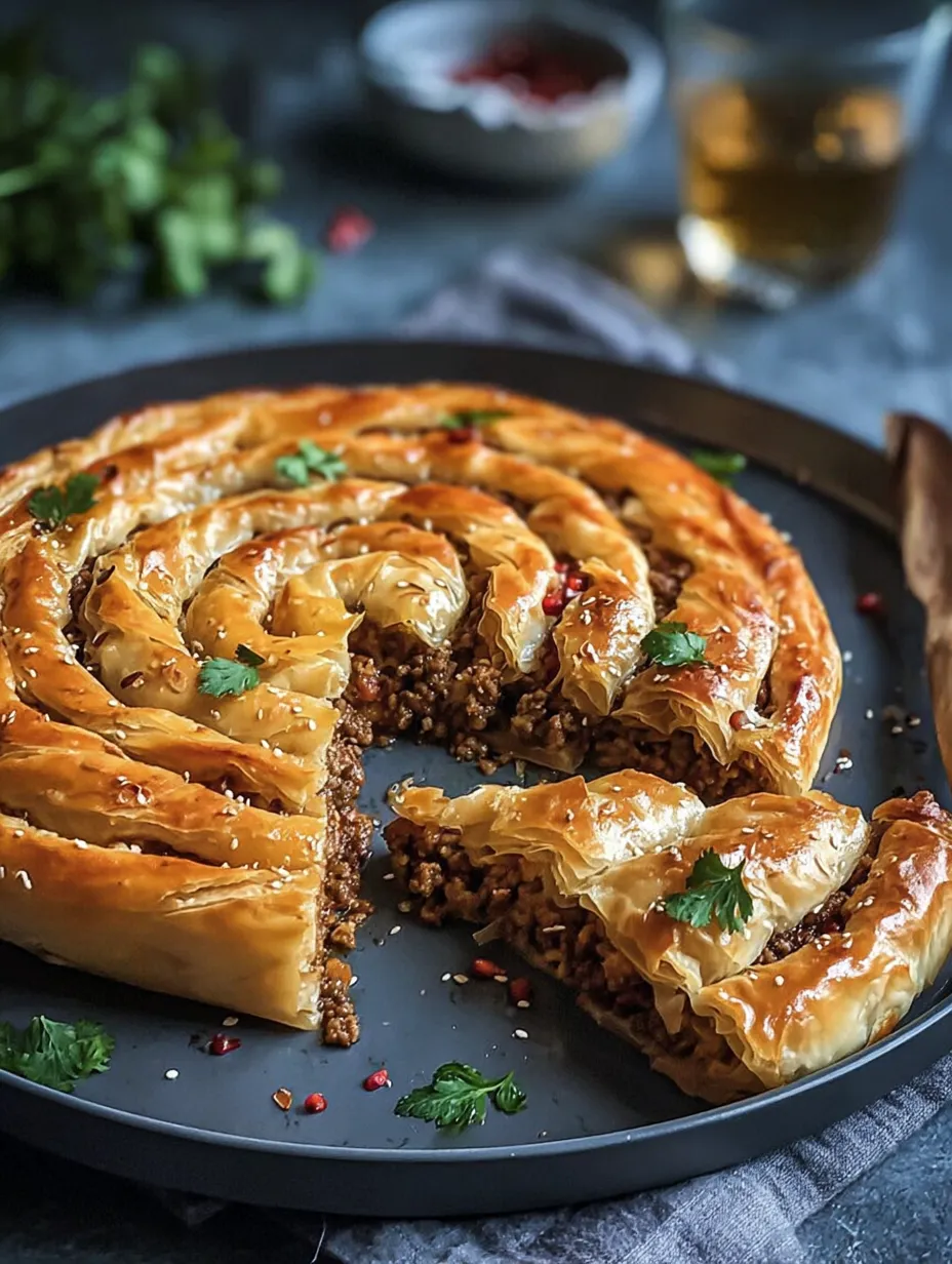 A slice of Turkish Spiral Borek.