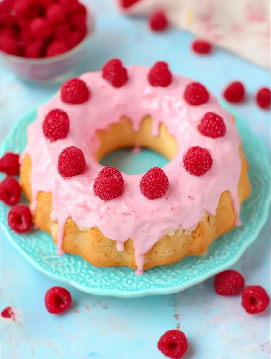 A cake with raspberries on top.