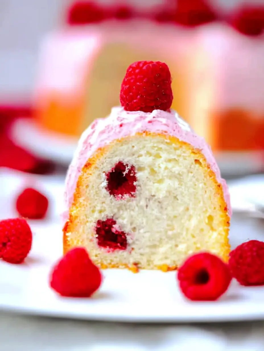 A slice of cake with raspberries on top.