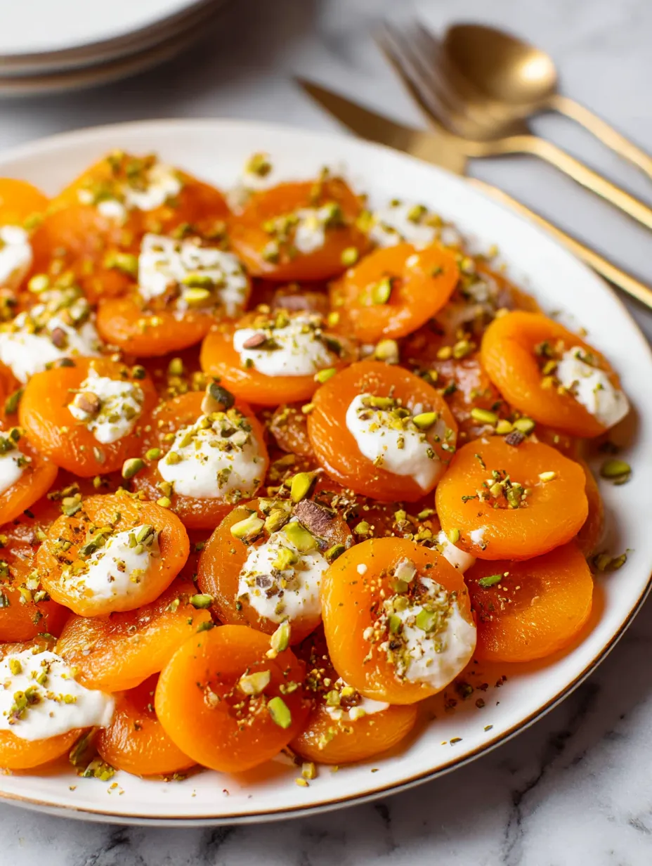 A plate of Turkish Poached Apricots with Ricotta.