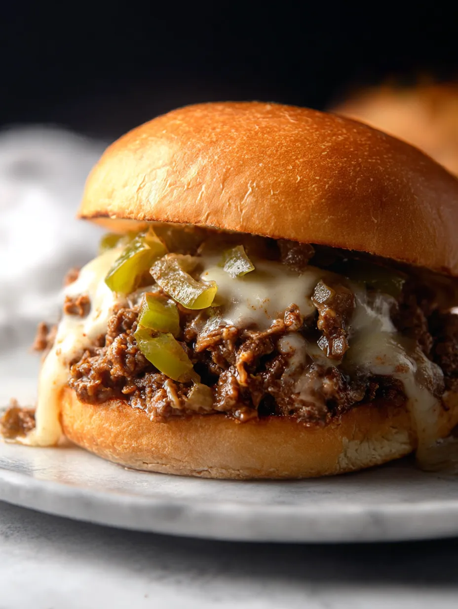 A burger with cheese and green peppers.