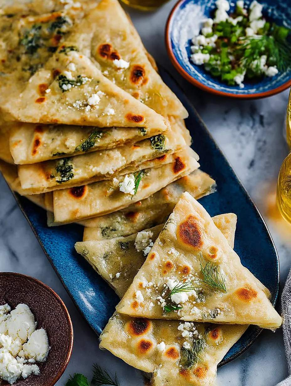 A plate of Spinach and Feta Stuffed Flatbread.