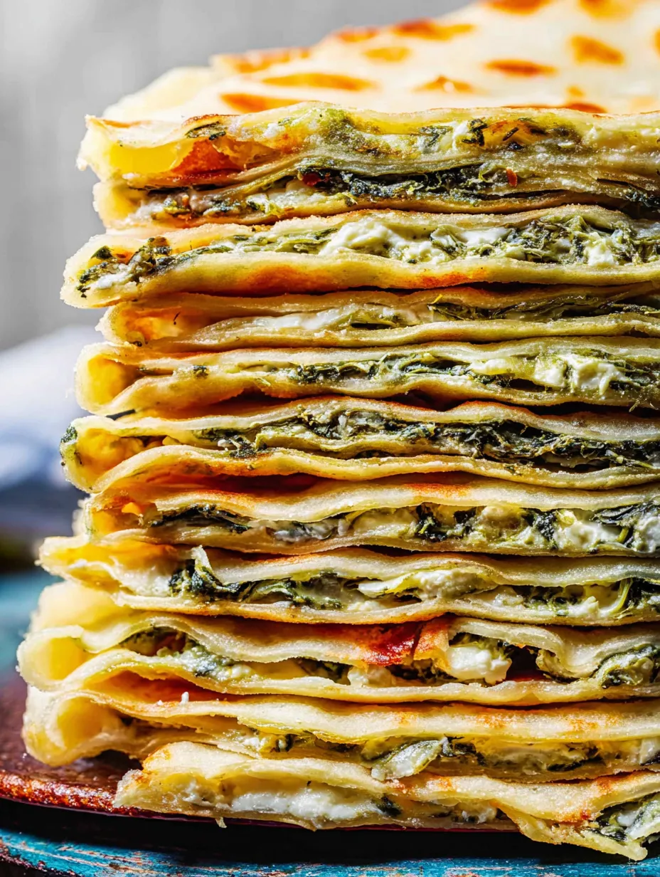 Spinach and Feta Stuffed Flatbread Recipe.