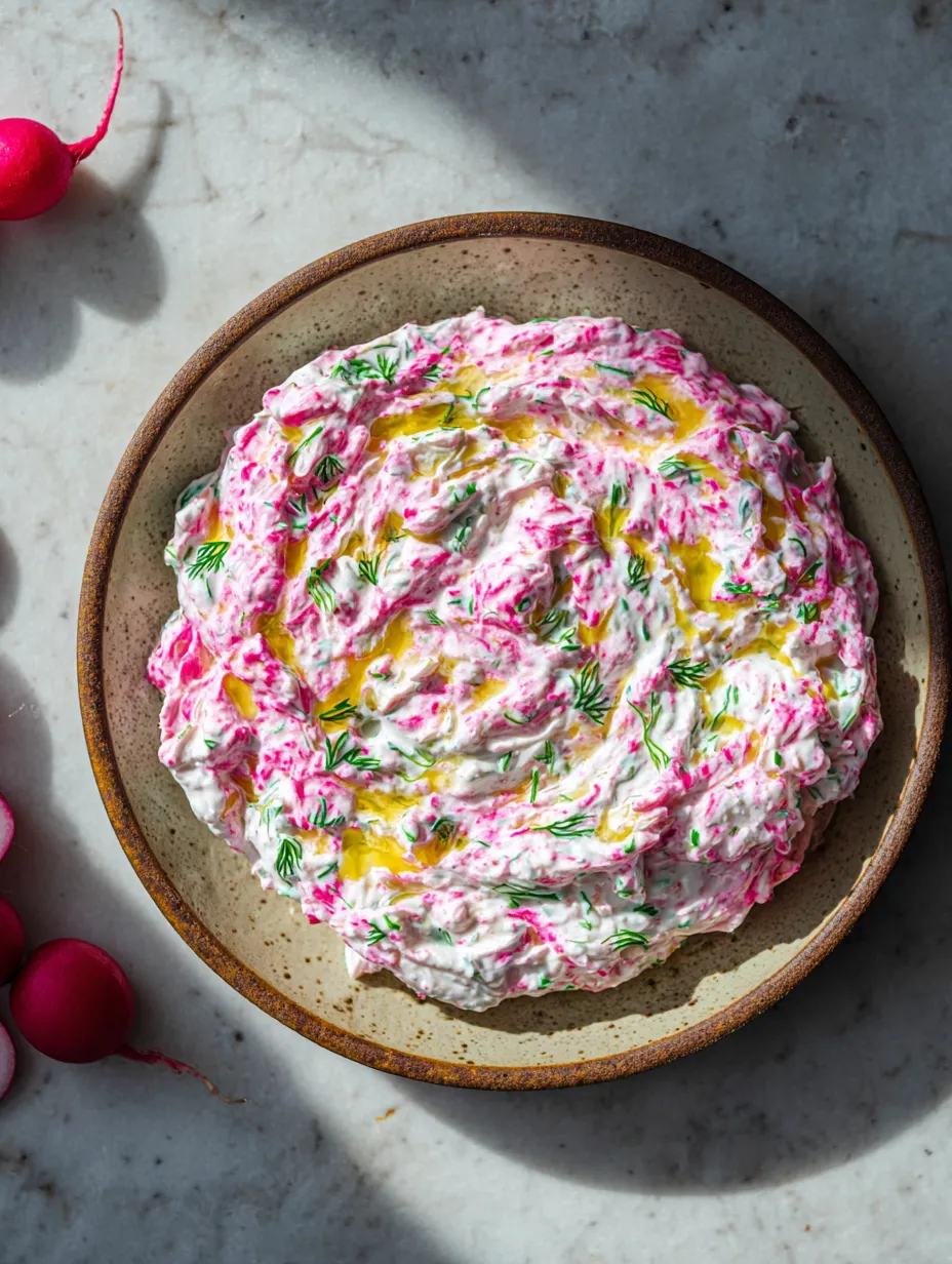 A bowl of Pink Radish Tzatziki.
