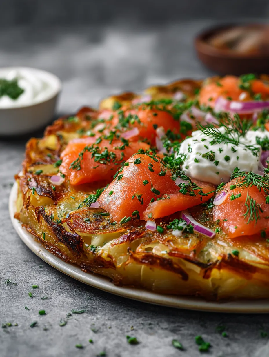 Crispy Potato Galette with Smoked Salmon.