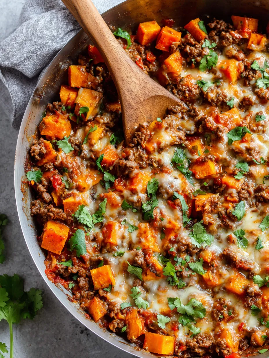 A bowl of Ground Beef and Sweet Potato Skillet.