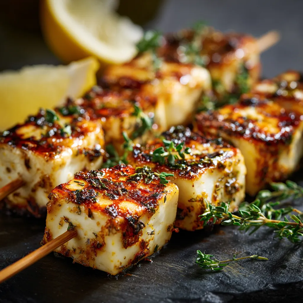 Grilled Halloumi Skewers with Lemon and Thyme
