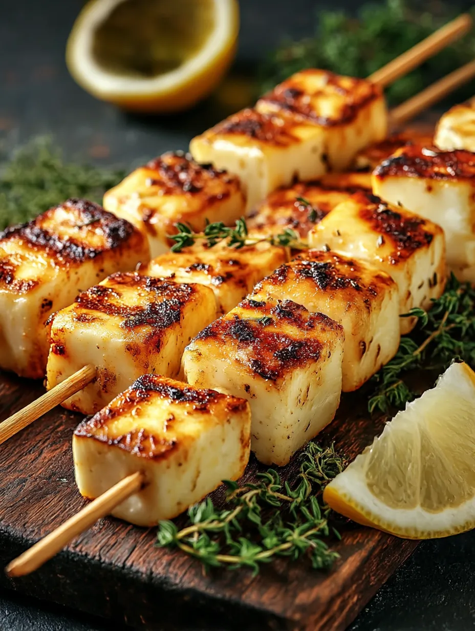 Grilled Halloumi Skewers with Lemon.