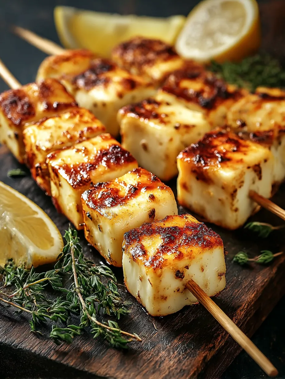 Easy Grilled Halloumi Skewers with Lemon.