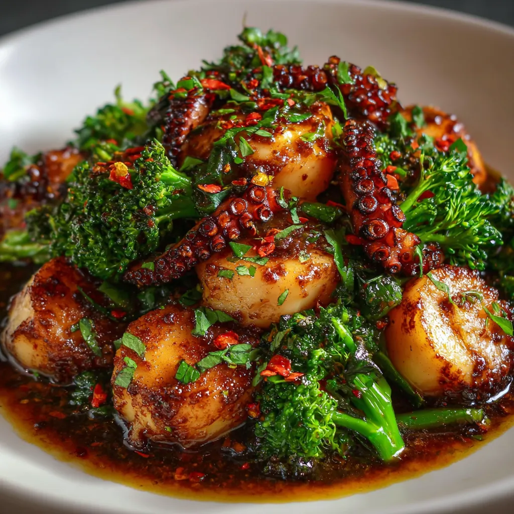 Citrus-Spiced Baby Octopus with Crunchy Broccolini