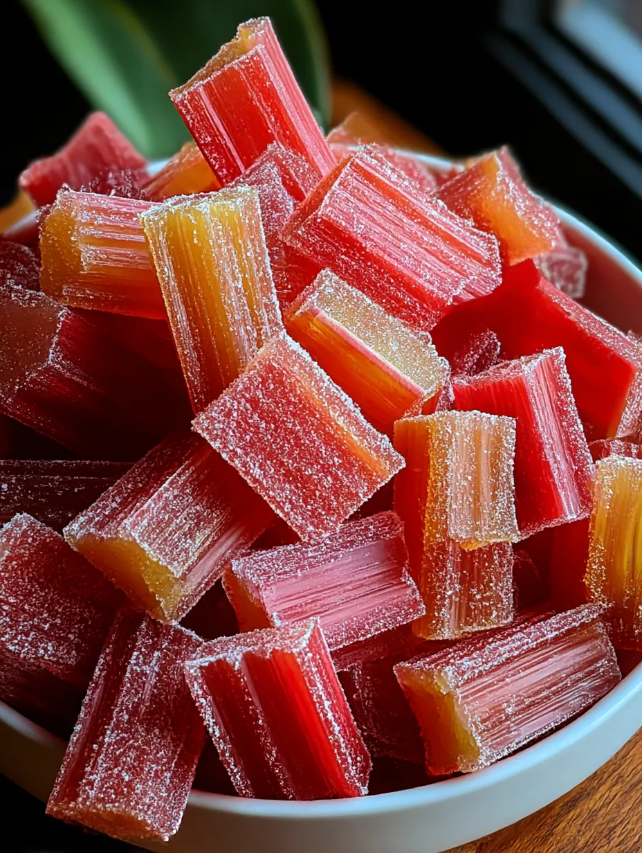 A bowl of Candied Rhubarb.