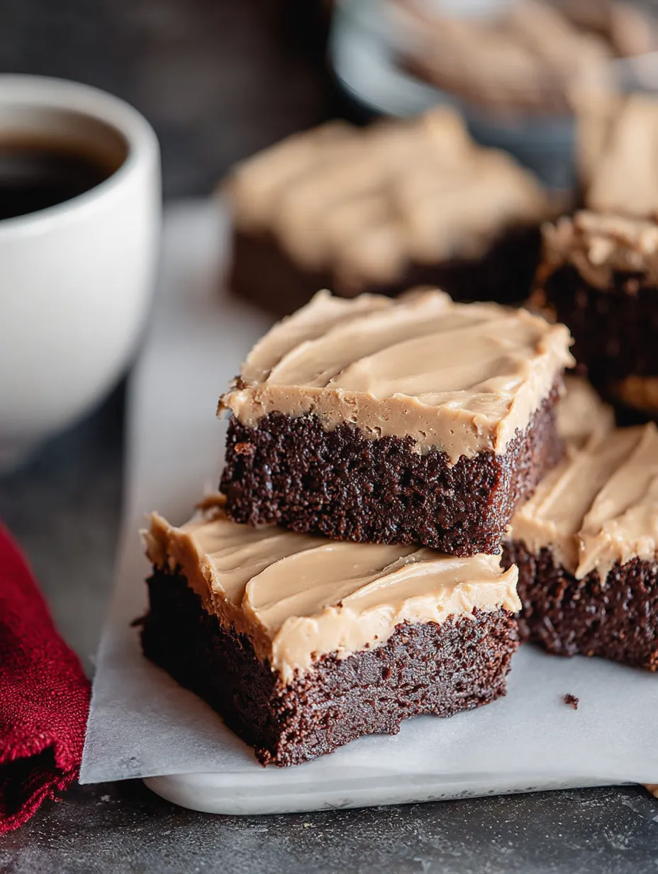 A close up of a Frosted Coffee Brownies.