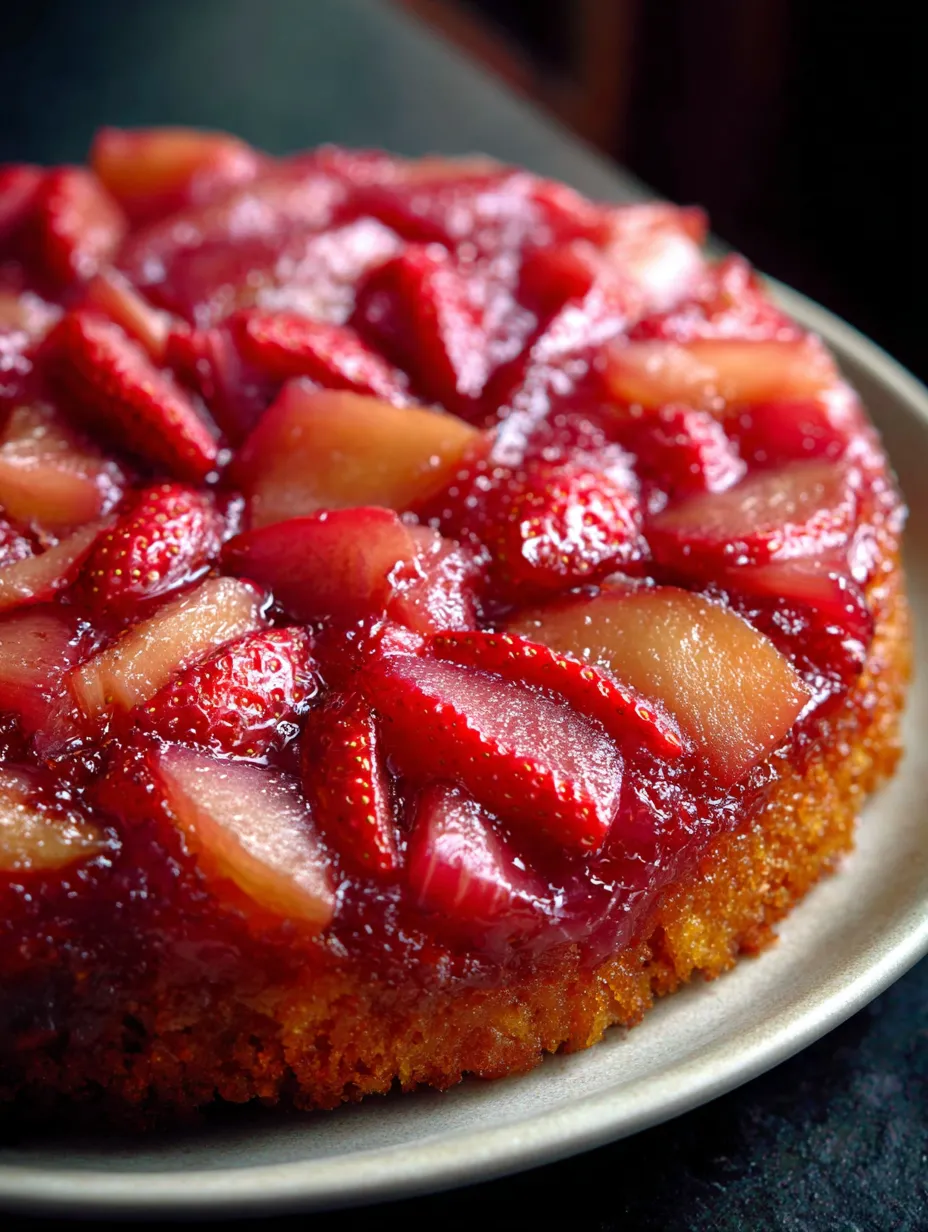 Easy Strawberry Rhubarb Upside Down Cake.