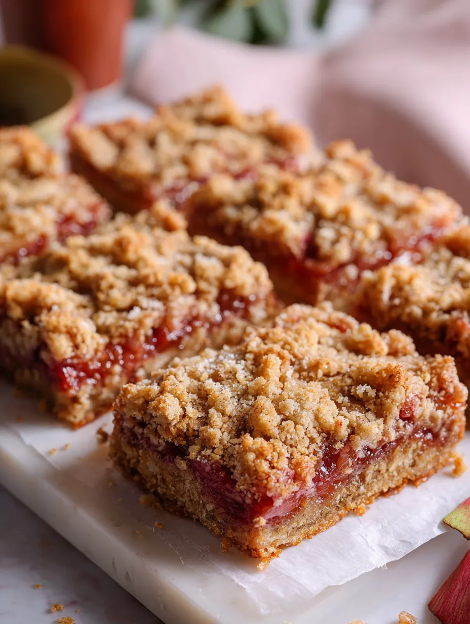 A square of Amish Oatmeal Rhubarb Bars.