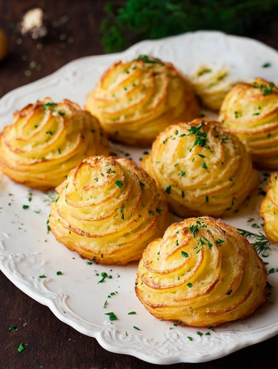 A plate of Garlic Parmesan Duchess Potatoes.