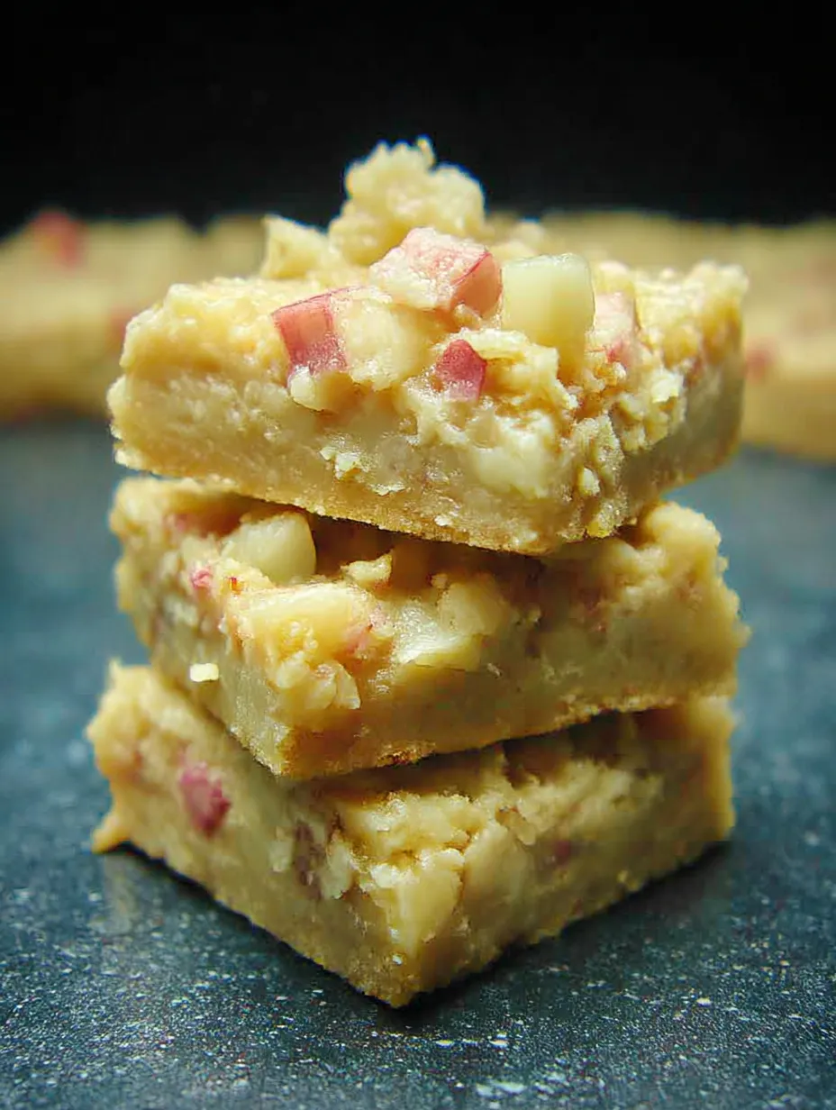 A stack of Lemon Rhubarb Bars.