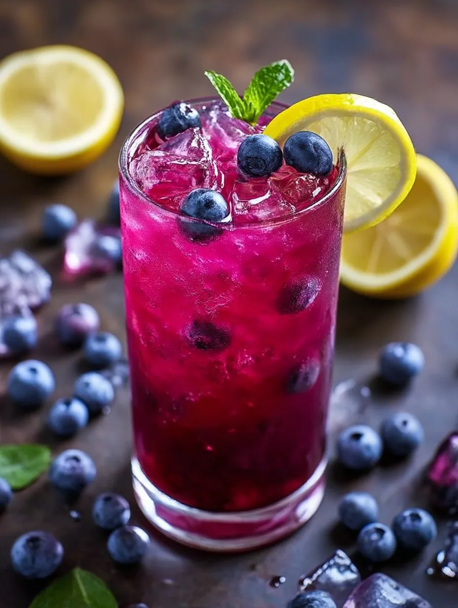 A glass of blueberry tea lemonade.