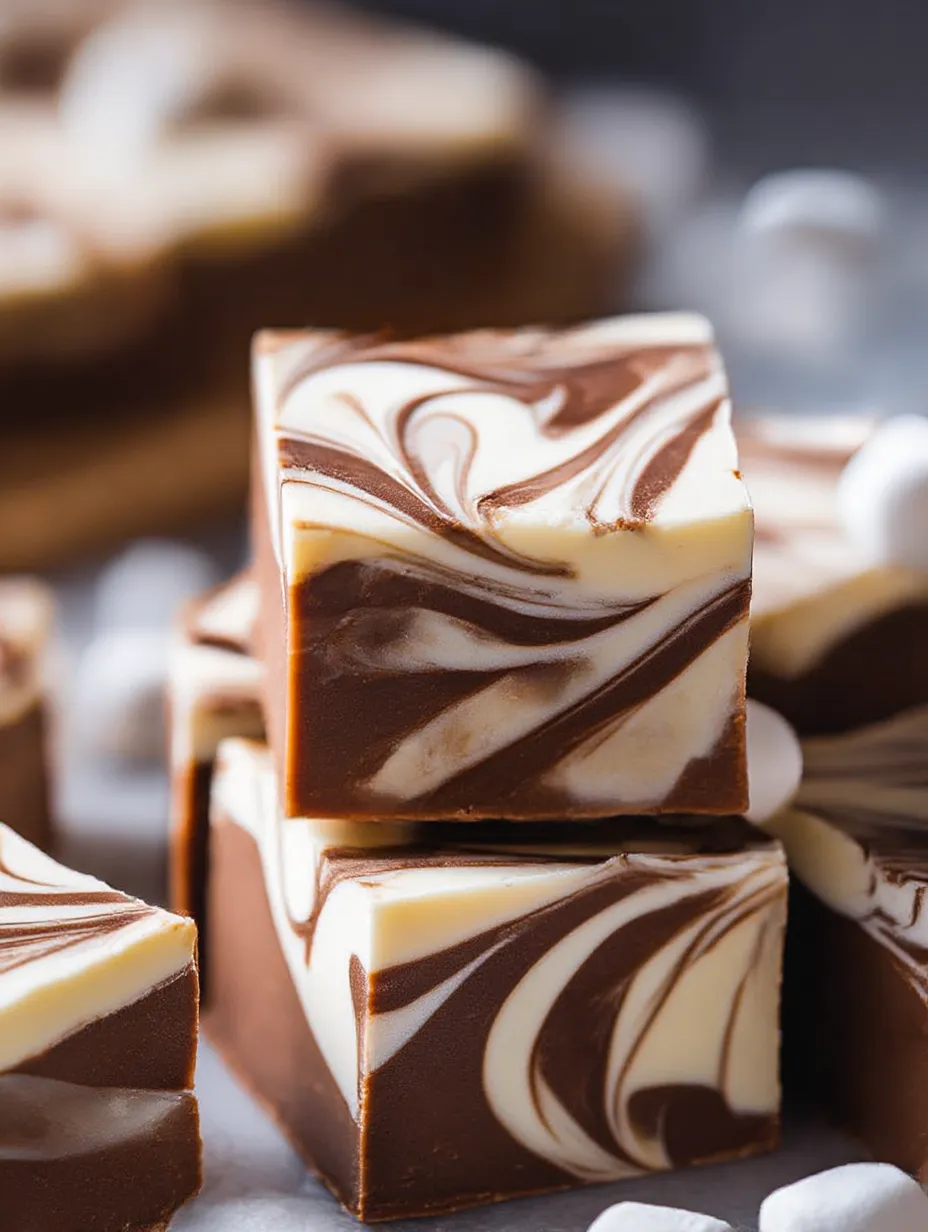 A close up of Marshmallow Swirl Fudge.