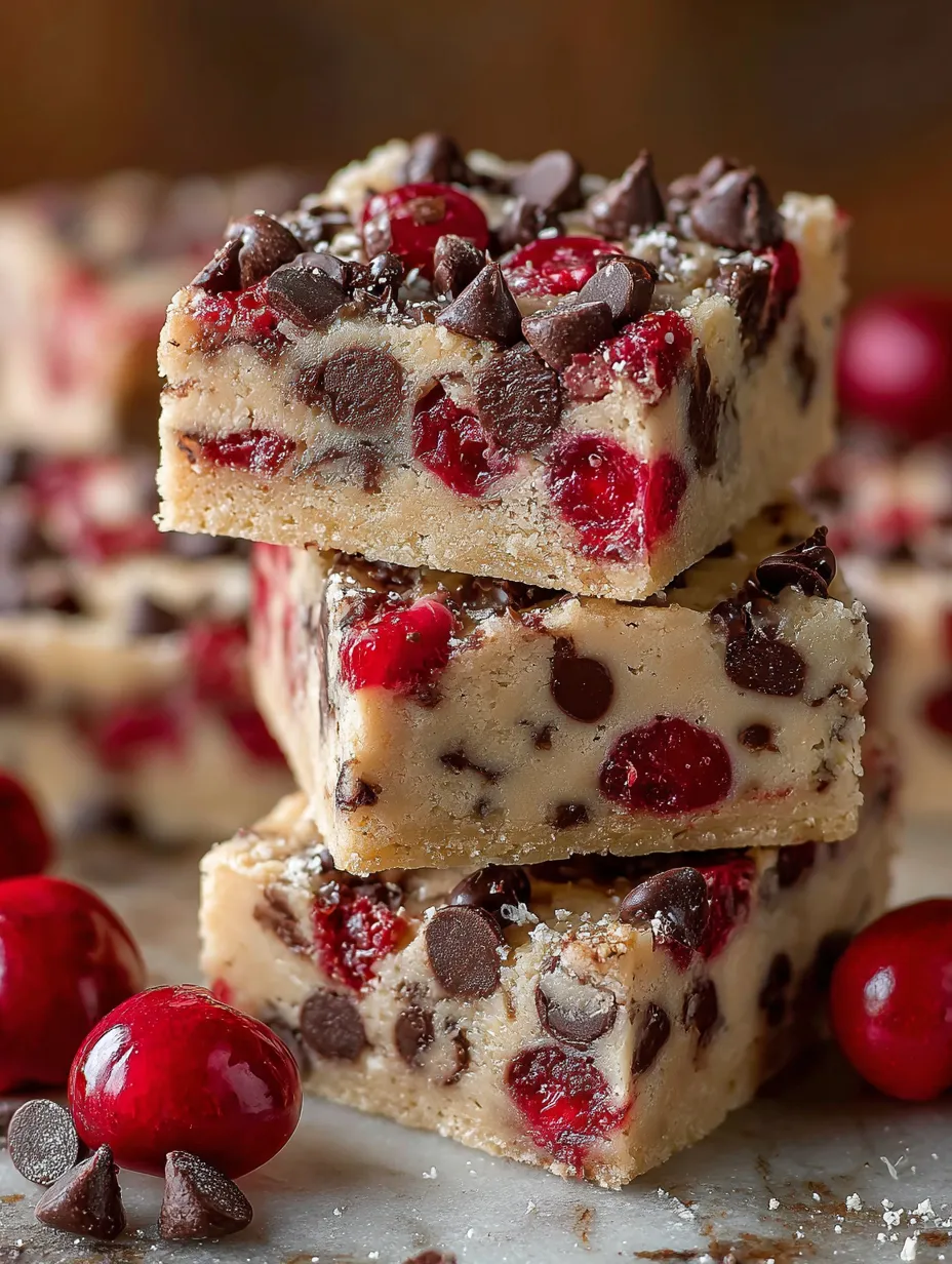Easy Chocolate Chip Maraschino Cherry Shortbread Bars.