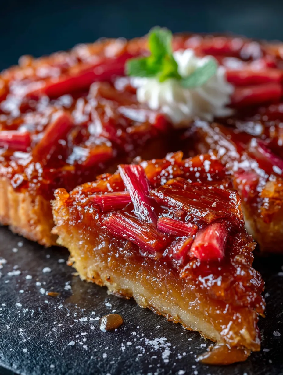 A slice of Rhubarb Tarte Tatin.