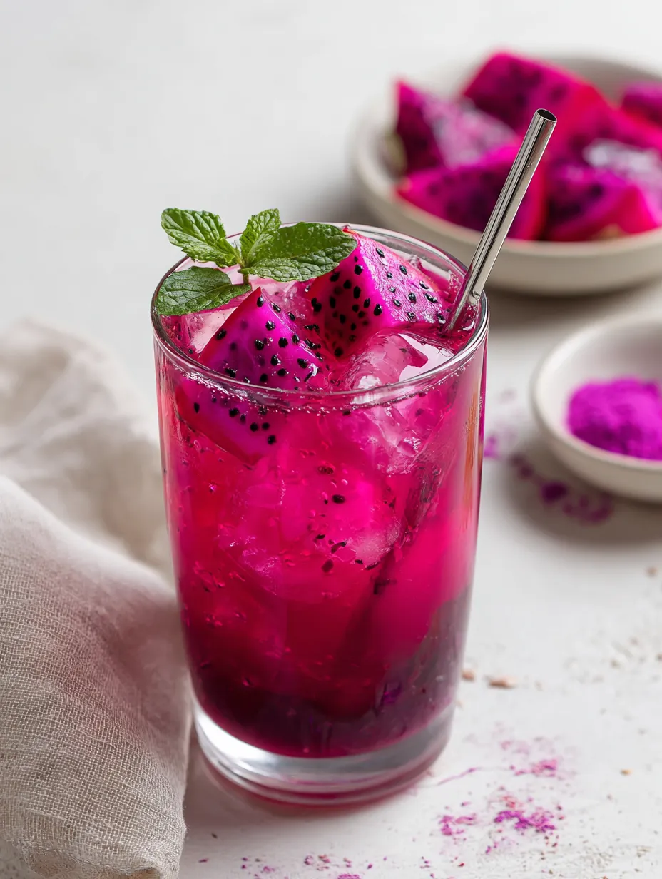 A glass of Mango Dragon Fruit Refresher.
