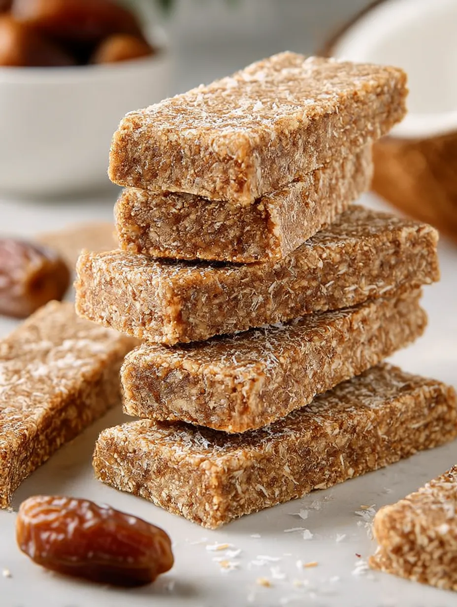 A stack of Coconut Date Bars.