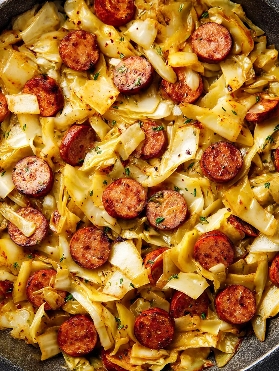 A plate of Sautéed Cabbage and Kielbasa.